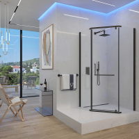 Душевой угол распашной пятиугольный(трапеция) RV36B-80-01-C5 800х800х1950 Цвет профиля Чёрный Стекло Прозрачное Veconi