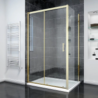 Душевой угол раздвижной прямоугольный RV055G-15070-01-C8 1500х700х1950 Цвет профиля Золото брашинг Стекло Прозрачное Veconi