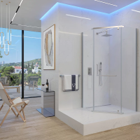 Душевой угол распашной пятиугольный(трапеция) RV36-100-01-C5 1000х1000х1950 Цвет профиля Хром Стекло Прозрачное Veconi