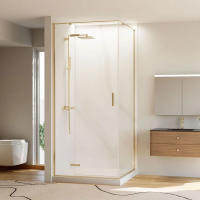 Душевой угол раздвижной прямоугольный RV073G-9080-01-C4 900х800х1950 Цвет профиля Золото брашинг Стекло Прозрачное Veconi
