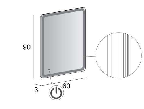 Зеркало со встроенной LED подсветкой и сенсорным выключателем Touch system, реверсивное ЗЕРКАЛА 60x90  45028 CEZARES